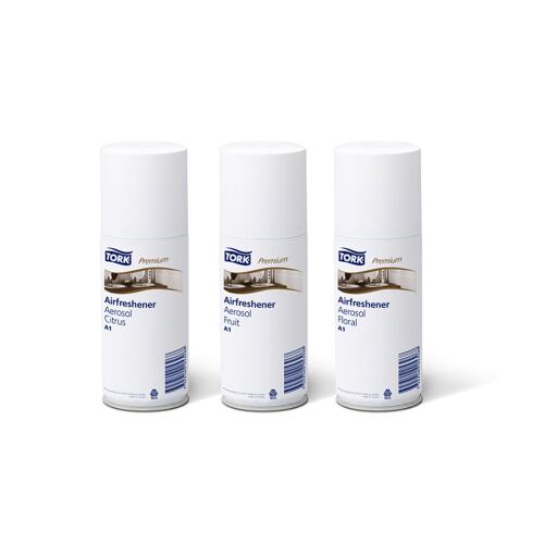 Tork Premium Airfreshener Aerosol Mixed Pack (Citrus, Fruit & Floral) (A1) 12 x 75 ml photo du produit Front View L