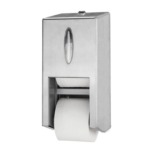 Tork Distributeur de papier toilette Twin sans rouleau intérieur, Mid-size, inox (T7) photo du produit Front View L