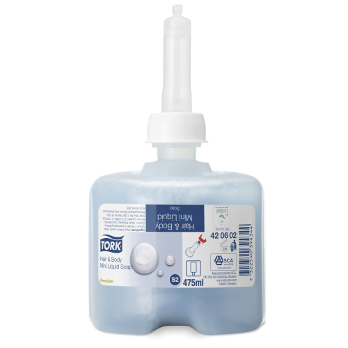 Tork Premium Soap Liquid mini Hair & Body (S2 EU ECO) 8 x 475 ml product foto Front View L